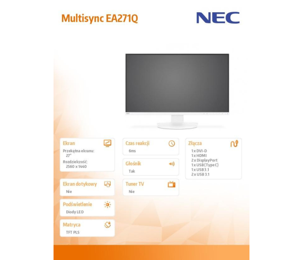NEC 27'' Multisync EA271Q 60004650 Biały - 471925 - zdjęcie 3